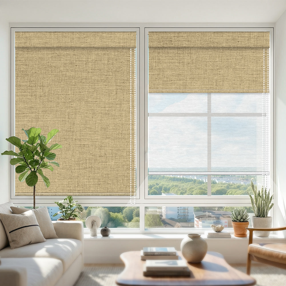 Manual Corded Dual Roller Shades, Blackout & Sheer, Custom Size