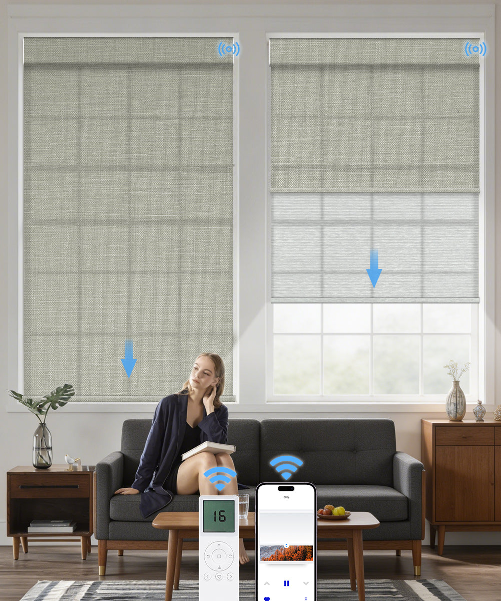 Motorized Dual Roller Shades, Light Filtering & Sheer