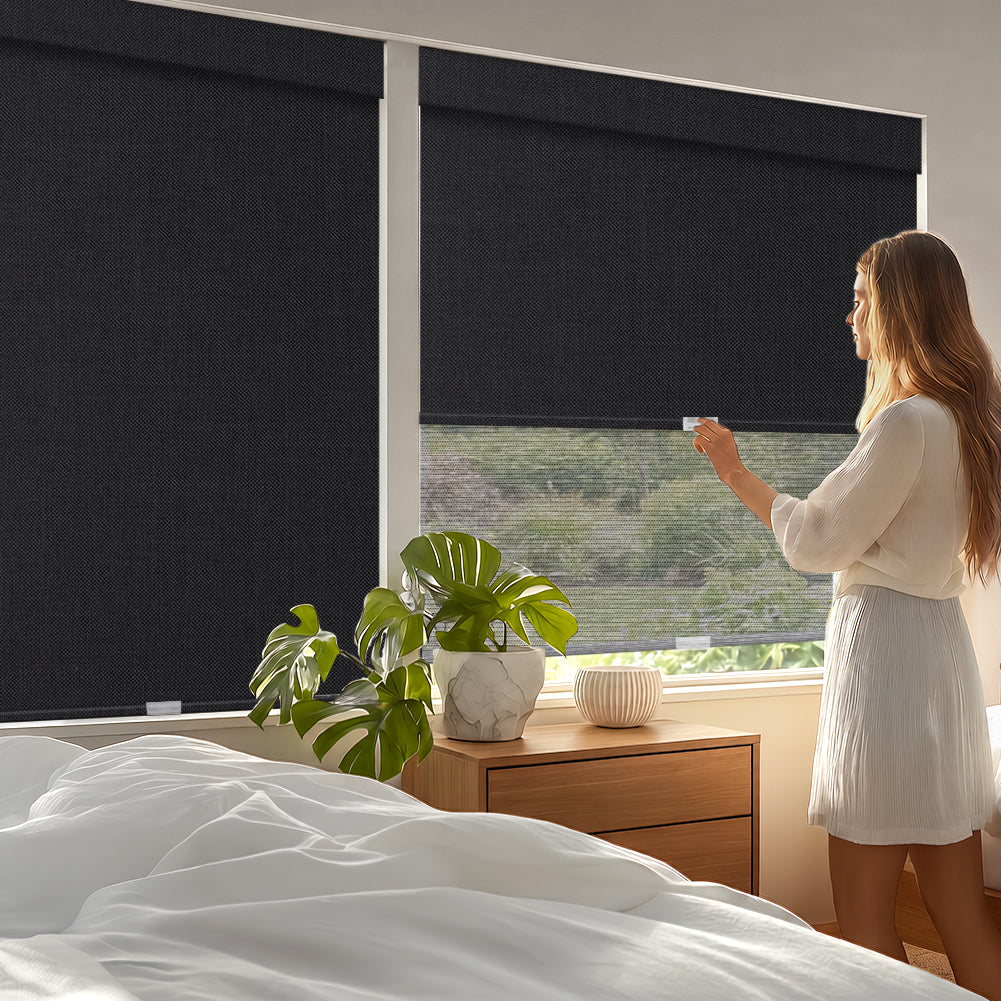 Manual Cordless Dual Roller Shades, Blackout & Sheer, Custom Size