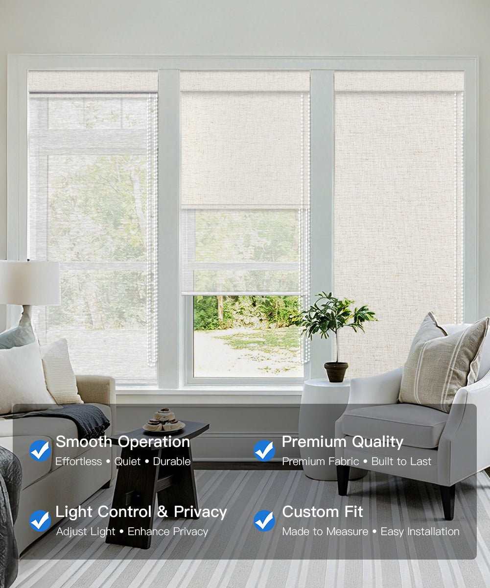 Manual Corded Dual Roller Shades, Blackout & Sheer, Custom Size