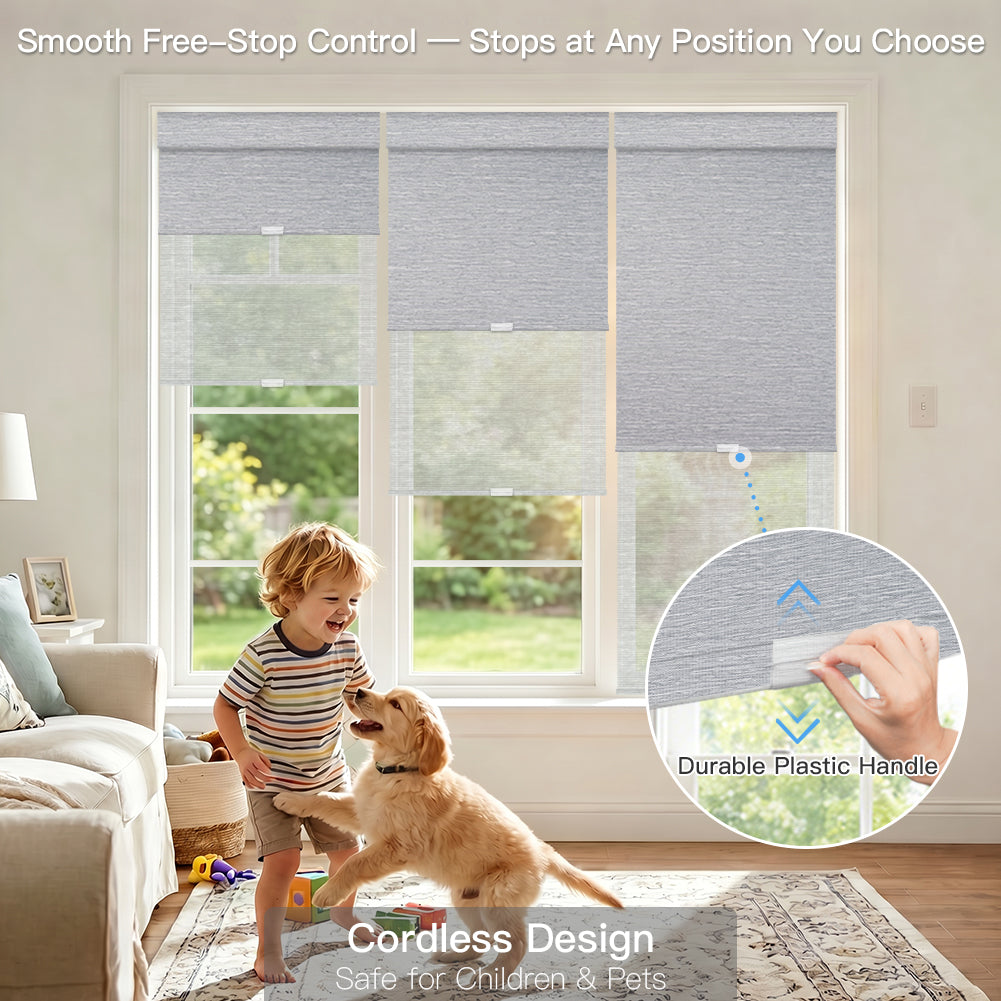 Manual Cordless Dual Roller Shades, Blackout & Sheer, Custom Size