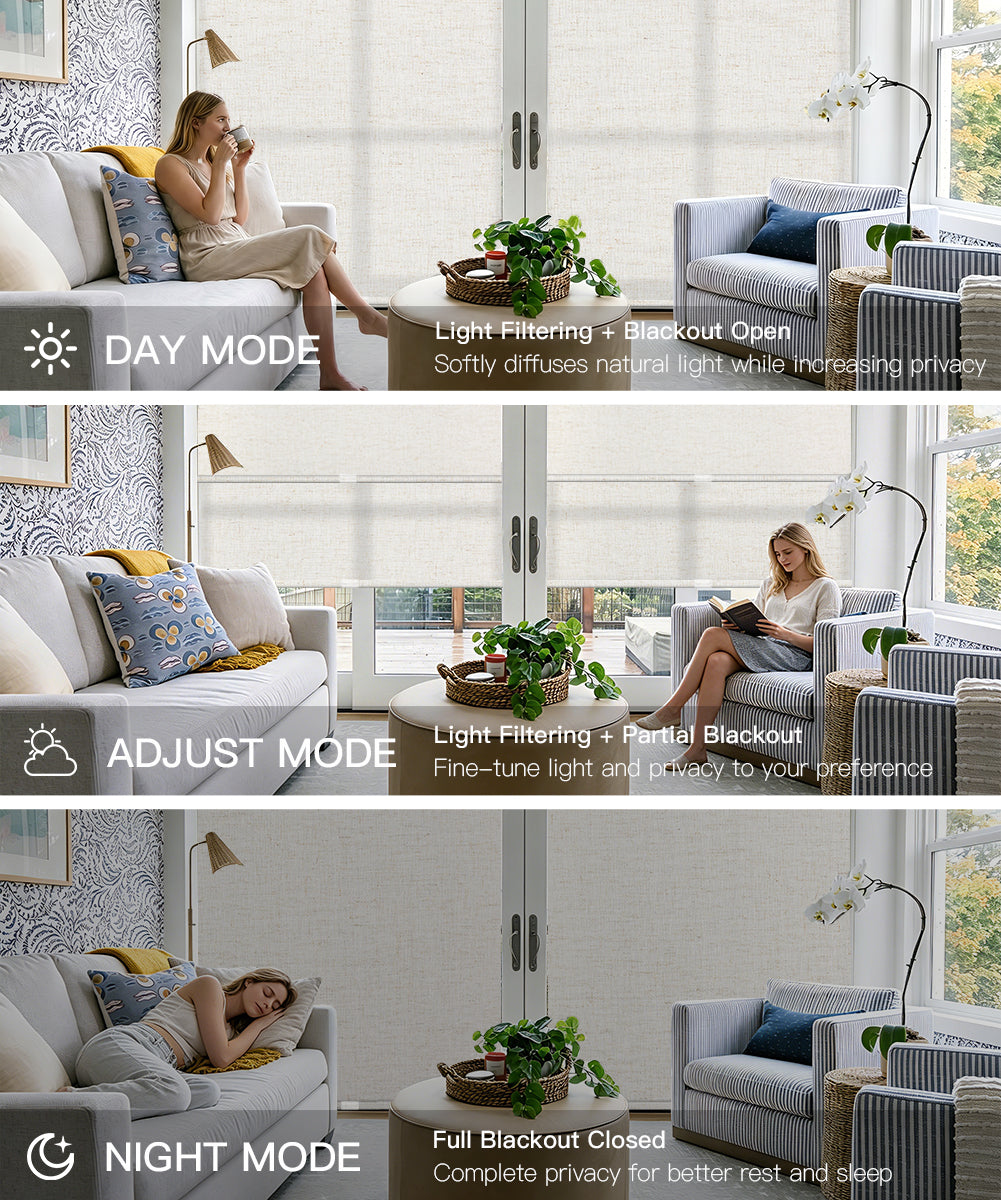 Manual Cordless Dual Roller Shades, Blackout & Light Filtering