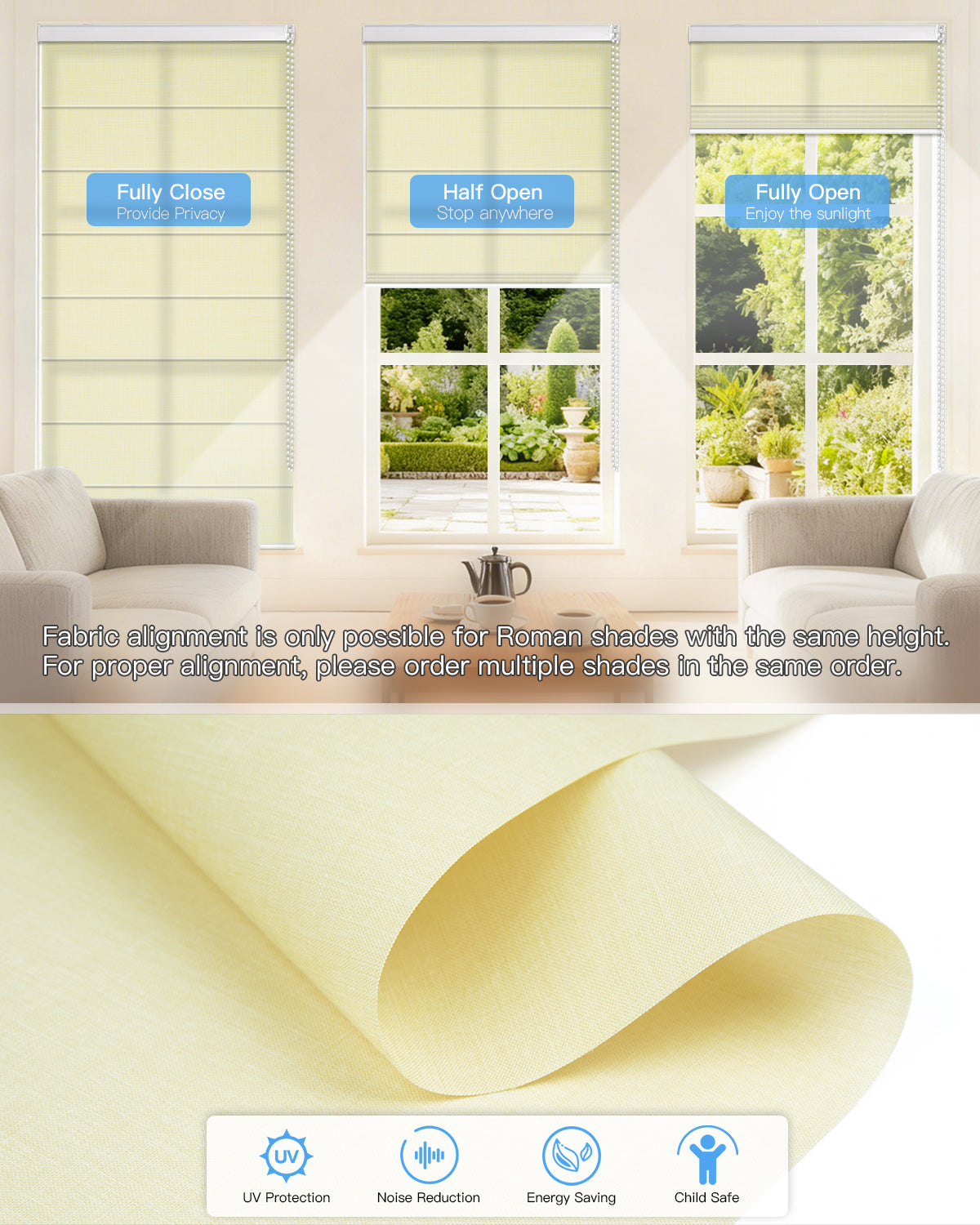 Manual Corded Roman Shades – Light Filtering