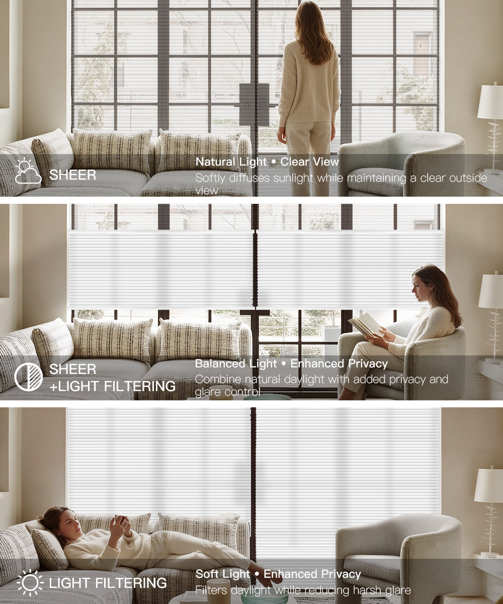 Motorized Day Night Cellular Shades – Sheer & Blackout/Light Filtering