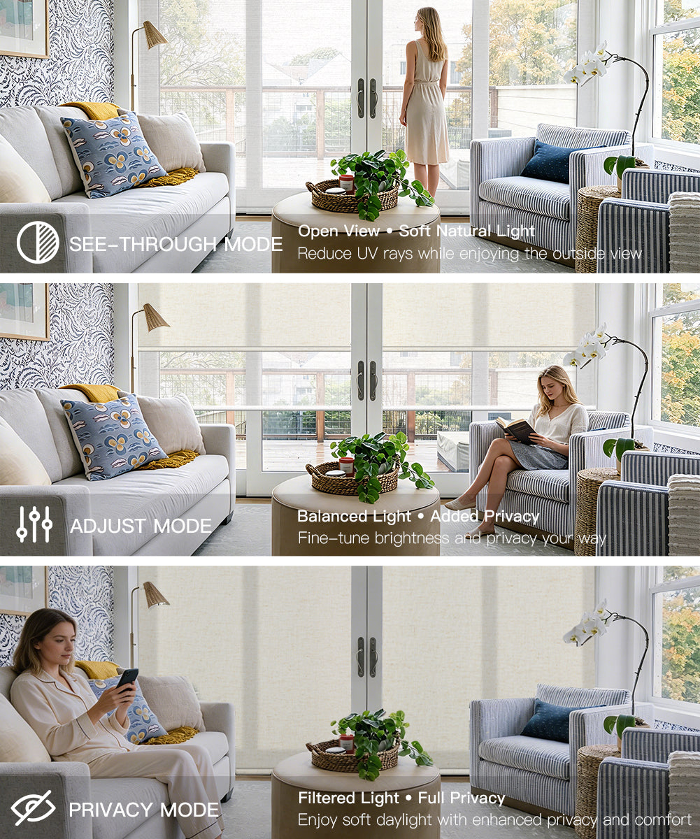 Motorized Dual Roller Shades, Light Filtering & Sheer