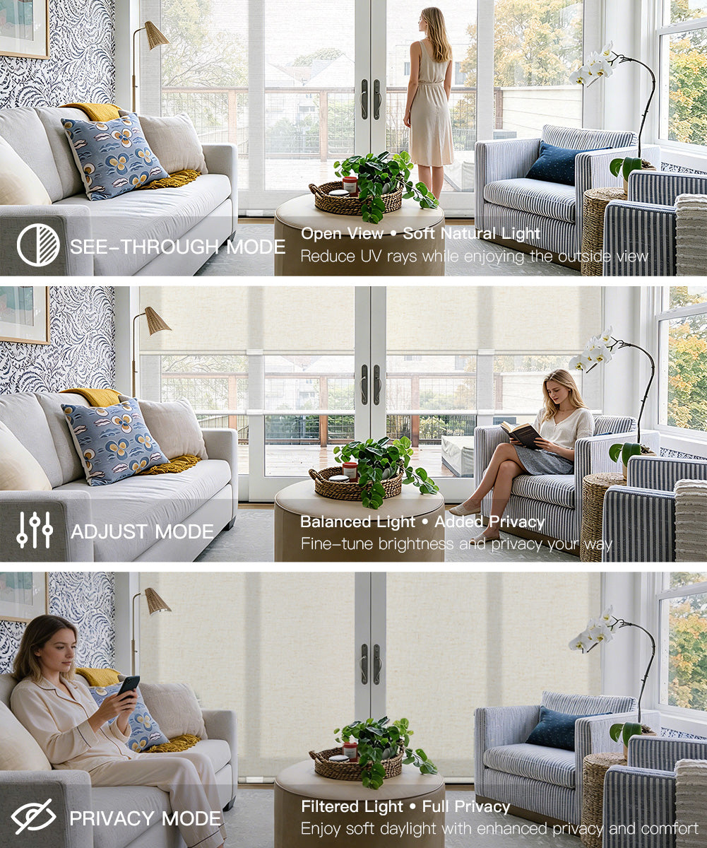 Manual Cordless Dual Roller Shades, Light Filtering & Sheer