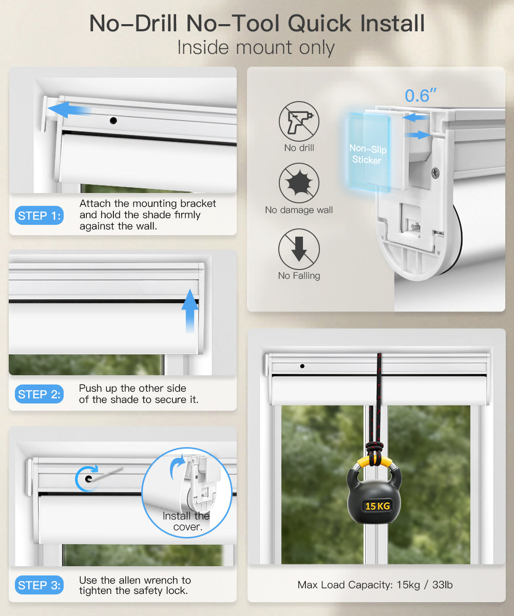 No-Drill Motorized Light Filtering Fireproof Roller Shades
