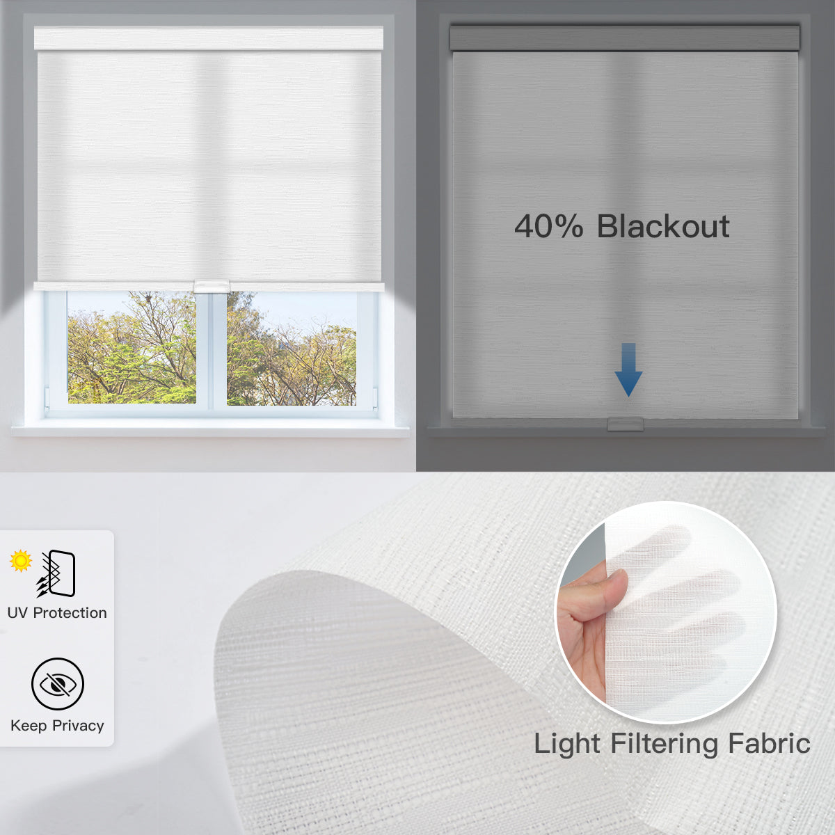 Manual Light Filtering Roller Shades - Cordless