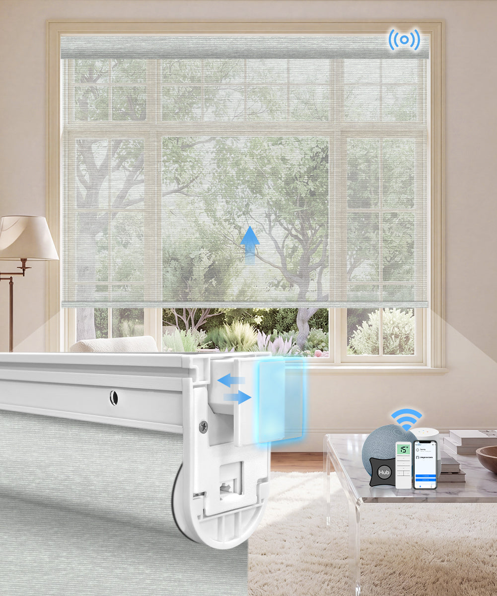 No-Drill Motorized Light Filtering Roller Shades - Sheer Grey