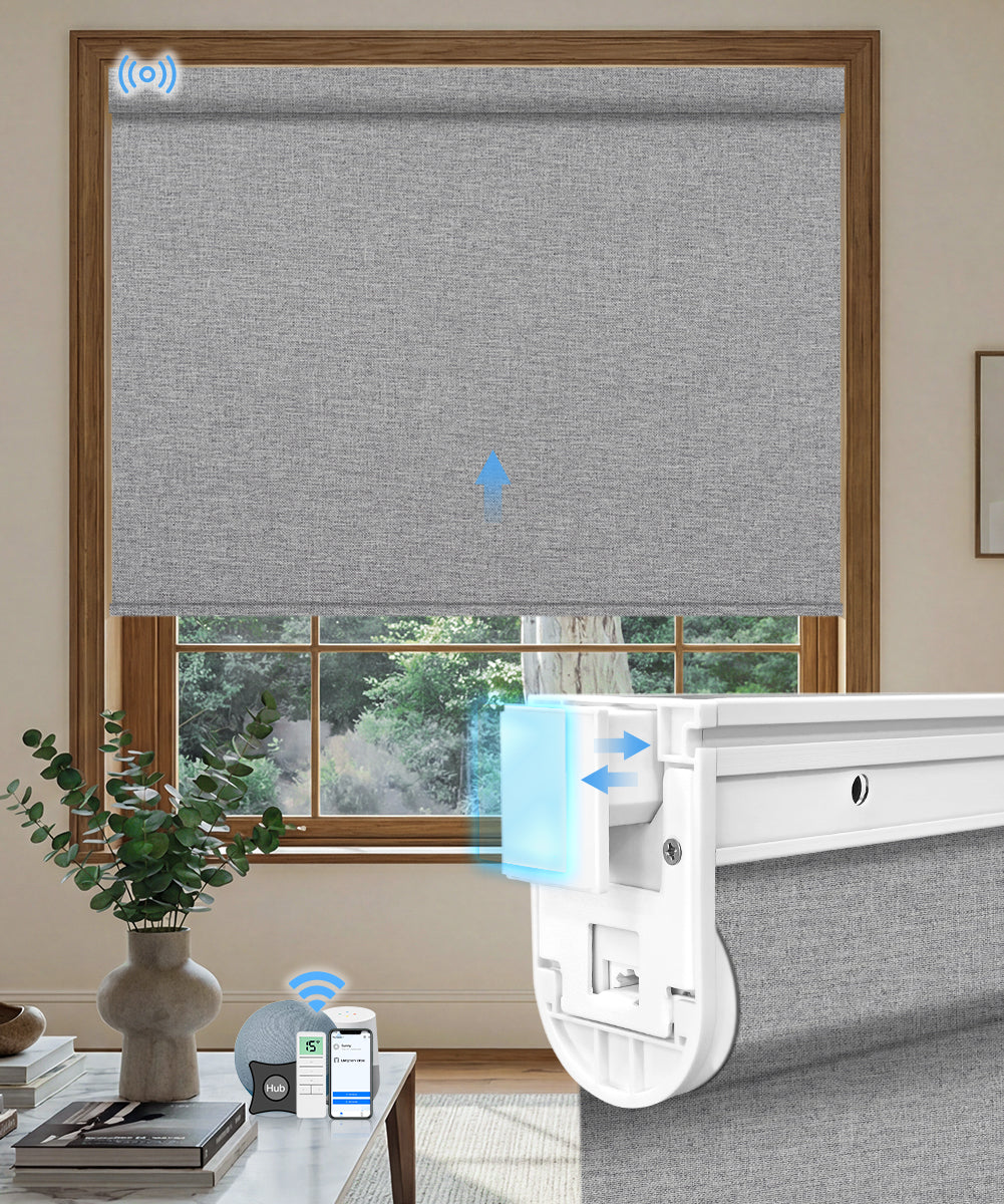No-drill Motorized Blackout Roller Shade - Fabric Grey