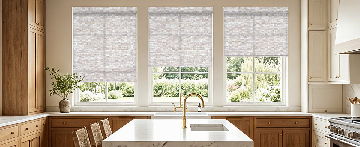 No Drill Motorized Light Filtering Roller Shades Texture Light Coffee