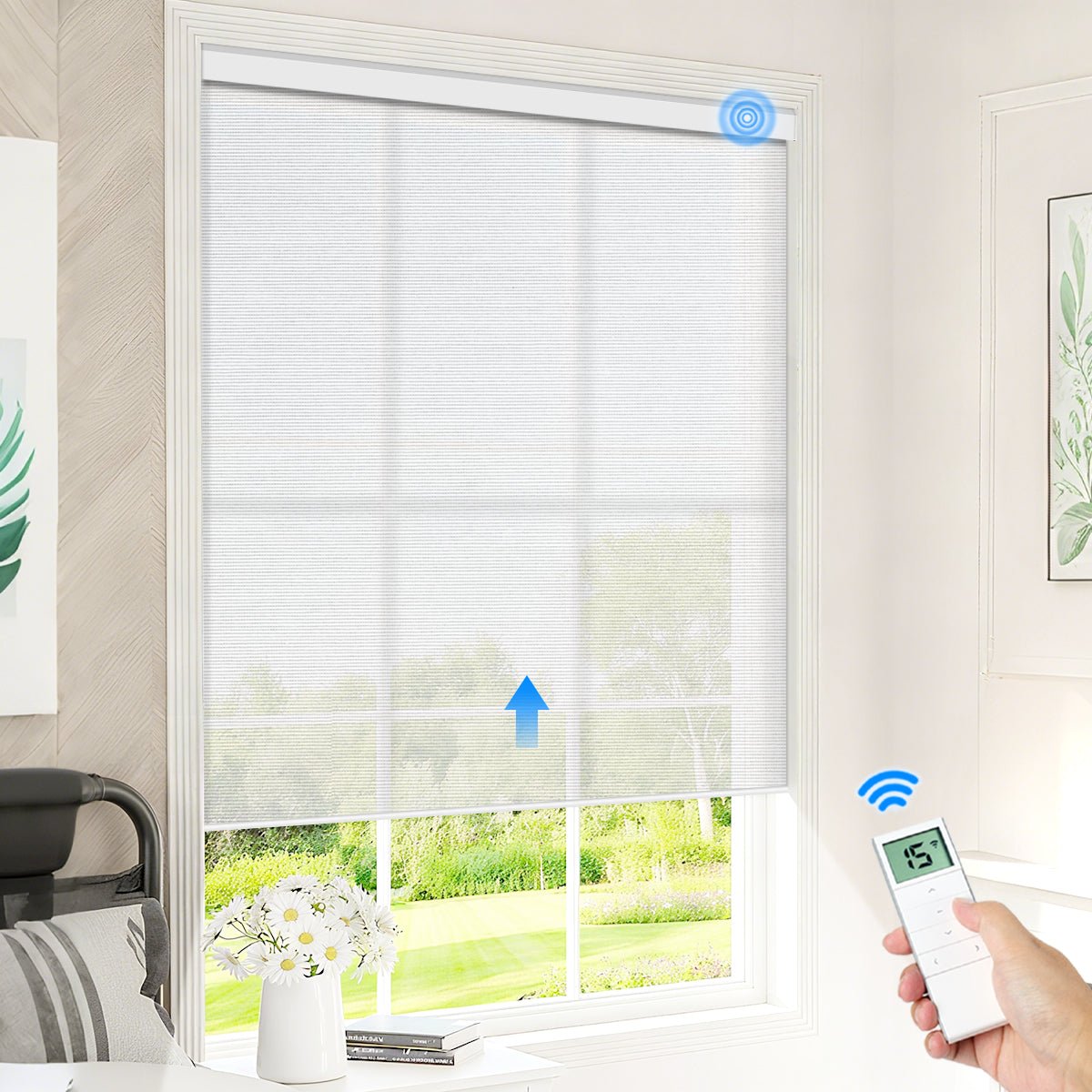 Motorized Light Filtering Roller Shades - Sheer White - Tokblind official